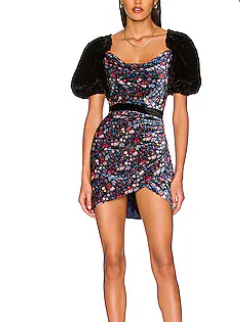 Tularosa Maelie Floral Blue Velvet Mini Dress Size Small
